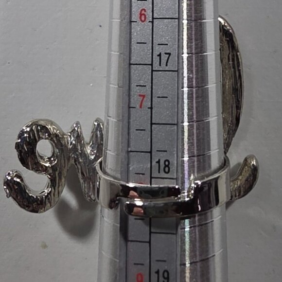 Love Ring With Rhinestone Embellishments Adjustable Band Silver-Tone statement - Picture 4 of 4